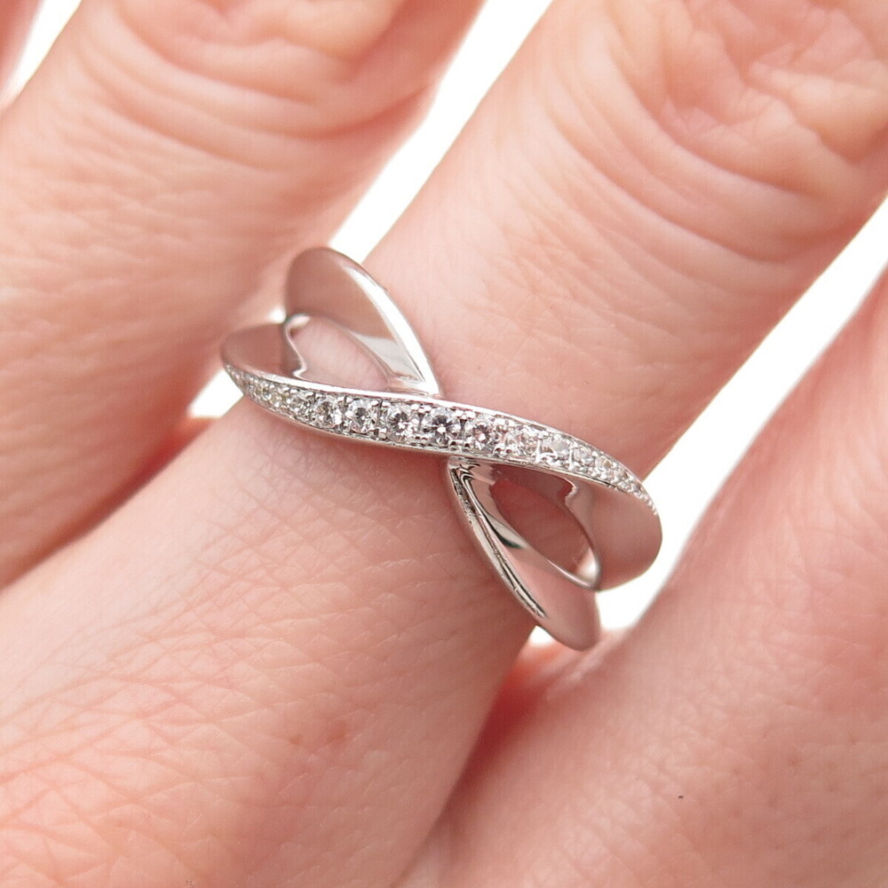 925 Sterling Silver Round-Cut C Z Crisscross Ring Size 7.25